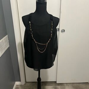 Chic Black Sheer Blouse with Gold Chain Detail